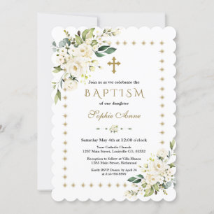 Invitation Fleurs blanches Parties scintillant d'or étincelle