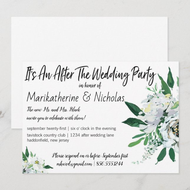 Invitation Fleurs Blanches Pour Toutes Saisons Après La Fête  (Devant / Derrière)