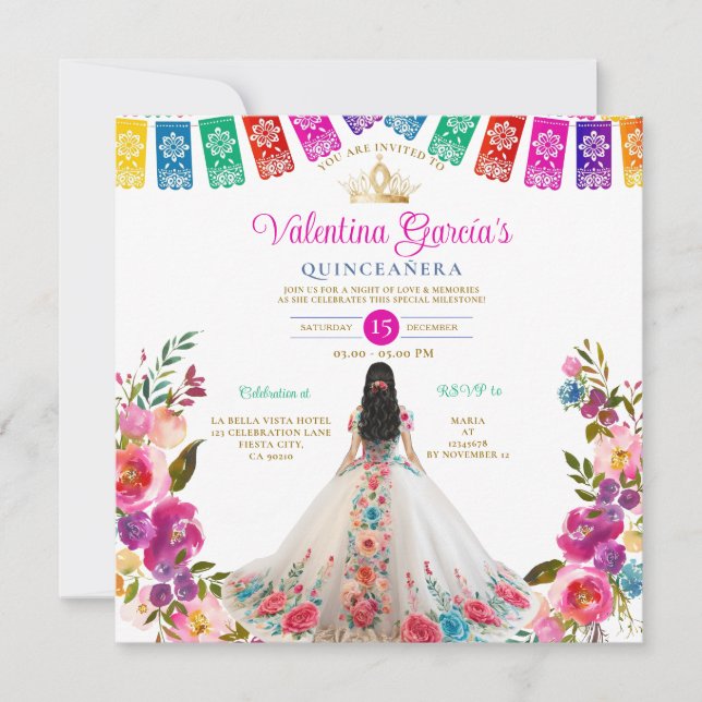 Invitation Fleurs blanches Quinceañera 15 Anos Anniversaire (Devant)