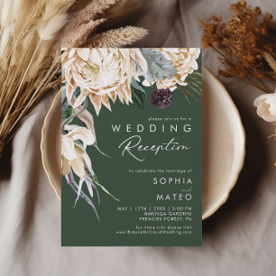 Invitation Fleurs Blanches Réception de Mariage Vert Foncé
