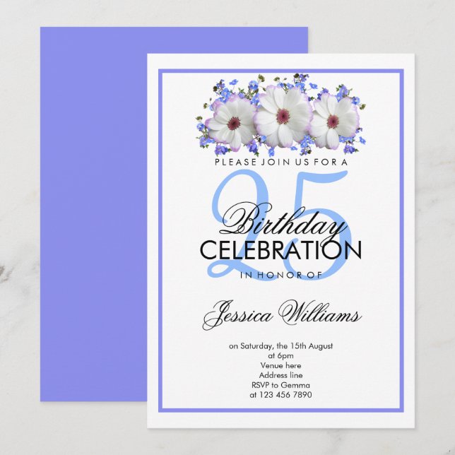 Invitation Fleurs blanches romantiques classiques Anniversair (Devant / Derrière)