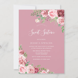 Invitation Fleurs blanches rose poussiéreuses Douces 16 invit