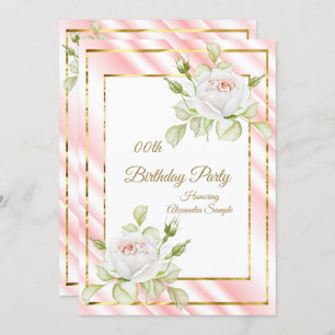 Invitation Fleurs blanches roses douces Gold Anniversaire