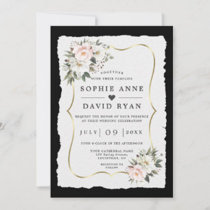 Invitation Fleurs blanches roses uniques Mariage or