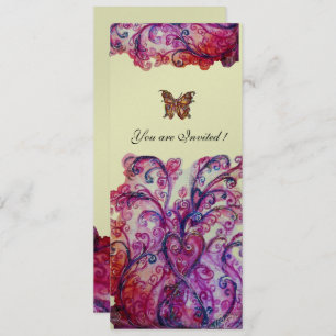 Invitation FLEURS BLANCHES rouge vif rose violet argenté