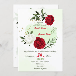 Invitation fleurs blanches rouges mariage