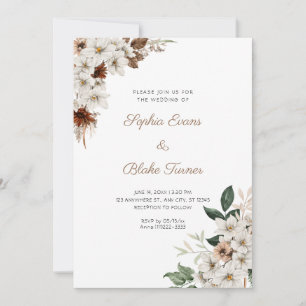 Invitation Fleurs blanches rustiques Bohème Mariage blanc