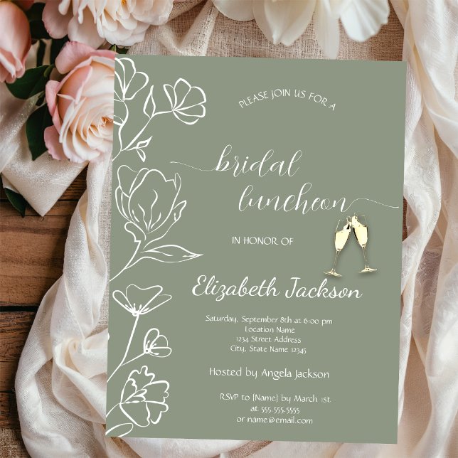 Invitation Fleurs blanches simples Mariage champagne sauge ve (Créateur téléchargé)