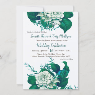 Invitation Fleurs blanches / vertes / bleues sur Cryspy Blanc