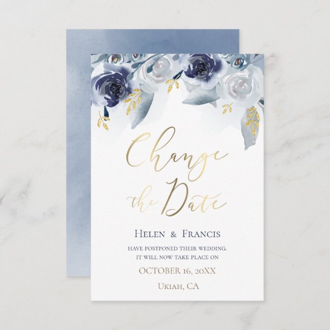 Invitation fleurs bleu aquarelle | Modifier la date (Devant / Derrière)