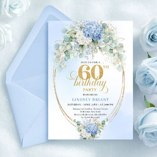 Invitation Fleurs bleu clair aquarelle moderne 60e anniversai