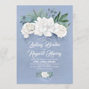 Invitation Fleurs bleu et blanc poussiéreux Élégant Mariage p
