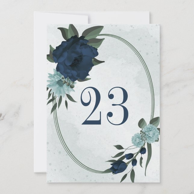 Invitation Fleurs bleu et bleu marine Dusty numéro de tableau (Devant)