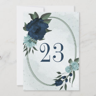 Invitation Fleurs bleu et bleu marine Dusty numéro de tableau