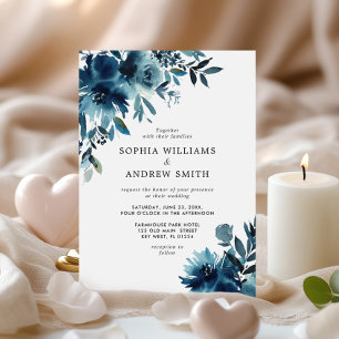 Invitation Fleurs bleu marine Indigo Floral Mariage