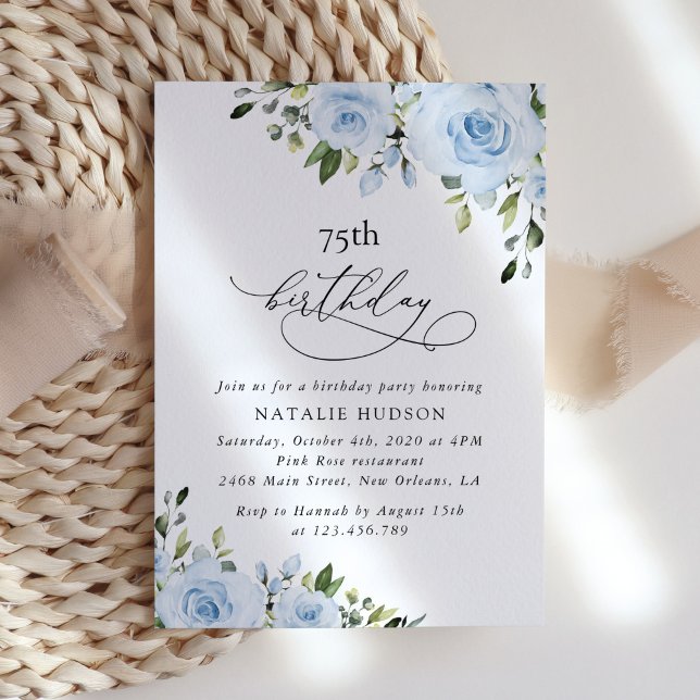 Invitation Fleurs Bleu Poussiéreux, Verdure, Boho, Anniversai (Créateur téléchargé)