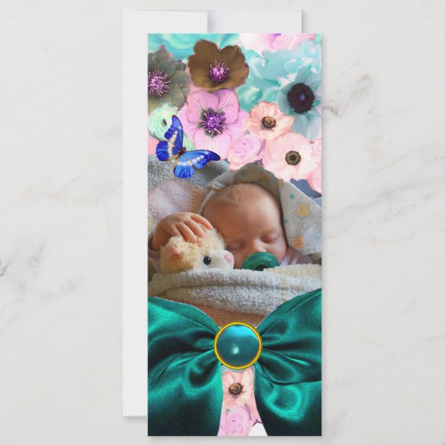 INVITATION FLEURS, BLEUE BABY SHOWER MODÈLE PHOTO (Devant)