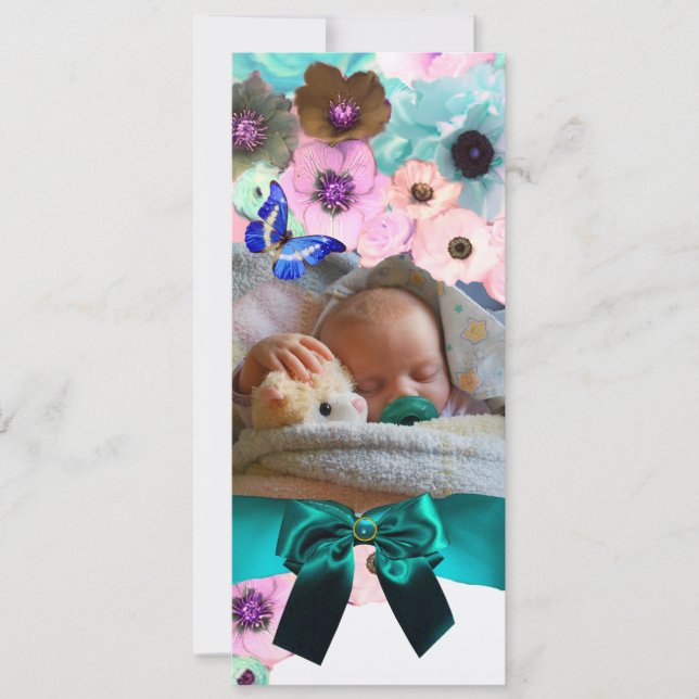 INVITATION FLEURS, BLEUE BABY SHOWER MODÈLE PHOTO (Devant)