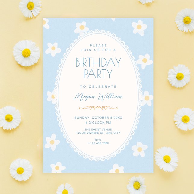 Invitation Fleurs bleues anniversaire (Créateur téléchargé)