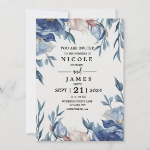 Invitation Fleurs bleues aquarelle douce