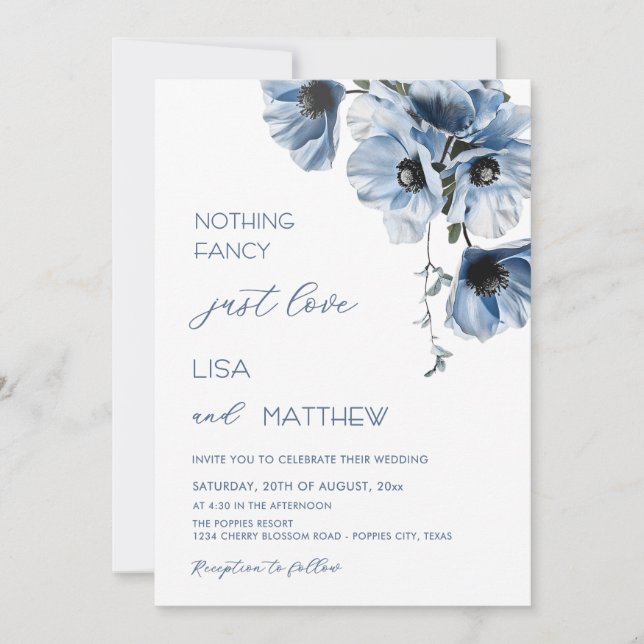 Invitation Fleurs Bleues Blanches (Devant)