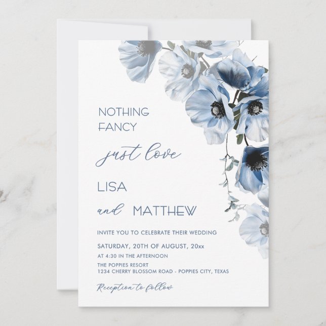 Invitation Fleurs Bleues Blanches (Devant)