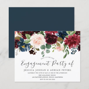 Invitation Fleurs bleues bourguignonnes modernes Partie d'eng
