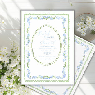 Invitation Fleurs bleues cadre de mariage fantaisiste vintage