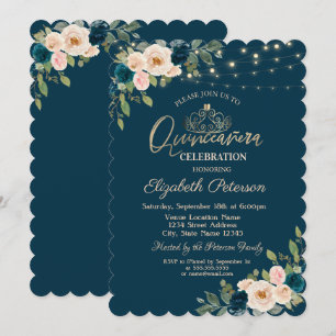 Invitation Fleurs Bleues Chic Lights Quinceañera
