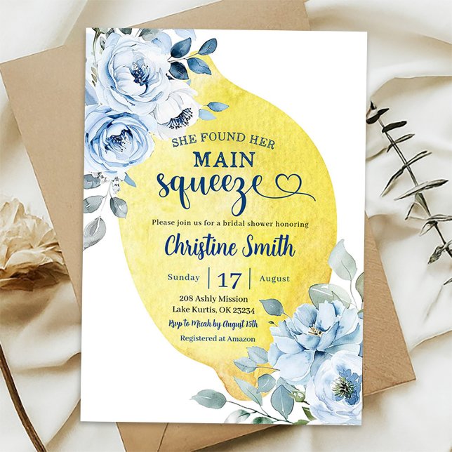 Invitation Fleurs Bleues Citron Main Squeeze Mariage (Créateur téléchargé)