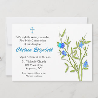 Invitation Fleurs bleues Communion