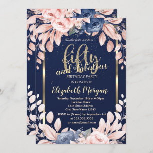 Invitation Fleurs bleues Confetti Marine Bleu 50e anniversair