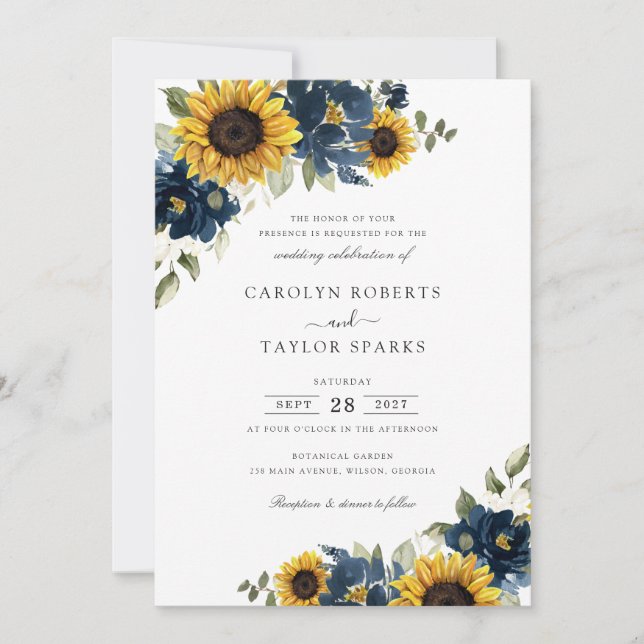 Invitation Fleurs bleues de la Marine Mariage de verdure (Devant)