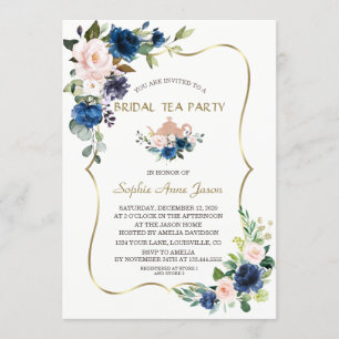 Invitation Fleurs Bleues de la Marine Rose Gold Bridal Tea Pa