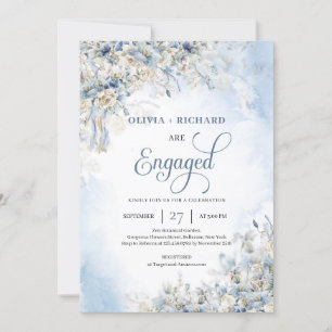 Invitation Fleurs bleues d'hiver roses blanches verdure