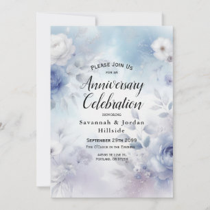 Invitation Fleurs bleues douces et anniversaire de purée de l