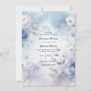 Invitation Fleurs bleues douces et Mariage de purée