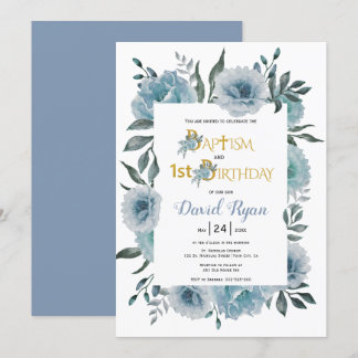 Invitation Fleurs bleues Dusty garçon baptême et 1er annivers