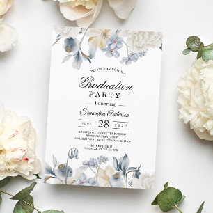 Invitation Fleurs Bleues Et Blancs D'Hiver Élégantes