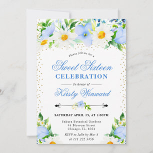 Invitation Fleurs bleues et marguerites à l'aquarelle Photo S