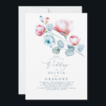 Invitation Fleurs bleues et roses Dusty Mariage élégant<br><div class="desc">Notre invitation aux fleurs d'aquarelle est un moyen discret et romantique d'invitation vos invités à votre grand jour. Ce design floral est parfait pour un mariage de printemps, d'été ou d'hiver. Avec des pétales d'aquarelle rose aérée et des branches d'eucalyptus bleu poussiéreux - il est doux et doux et fait...</div>