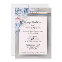 Fleurs bleues et roses sur Mariage rose et gris