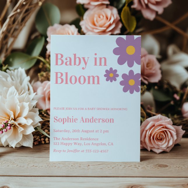 Invitation Fleurs bleues et violettes pour bébé en fleurs Bab (Créateur téléchargé)