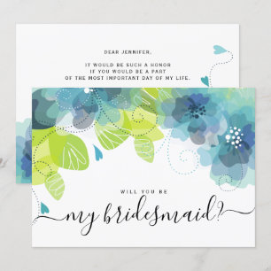 Invitation Fleurs bleues éthérées serez-vous ma servante