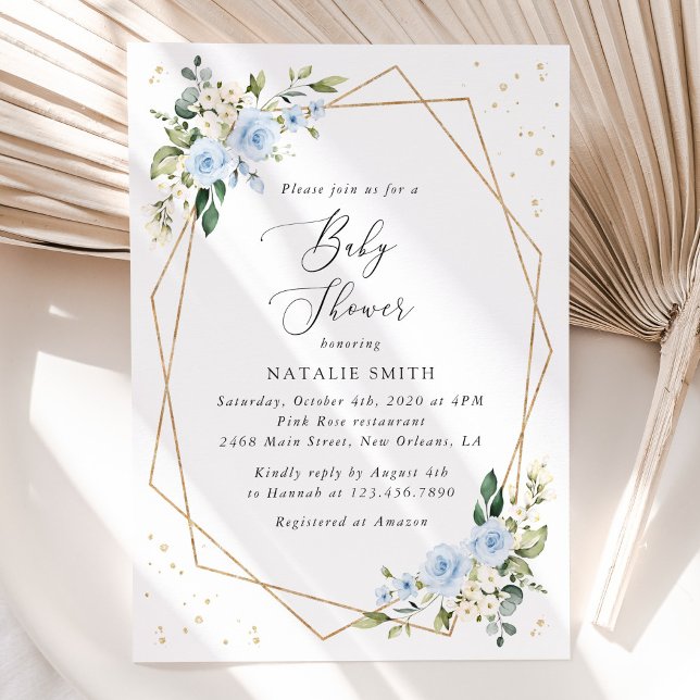 Invitation Fleurs bleues, Fleurs blanches, Verdure, Baby Show (Créateur téléchargé)