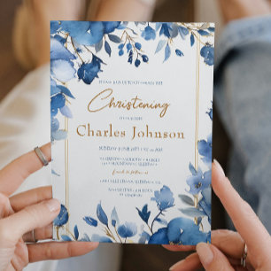 Invitation Fleurs Bleues Garçon Floral Christening