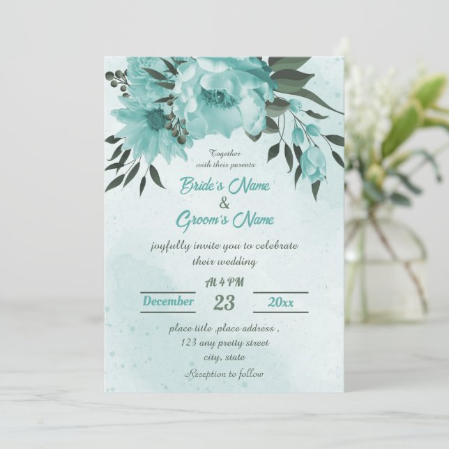 Invitation fleurs bleues mariage (Debout devant)