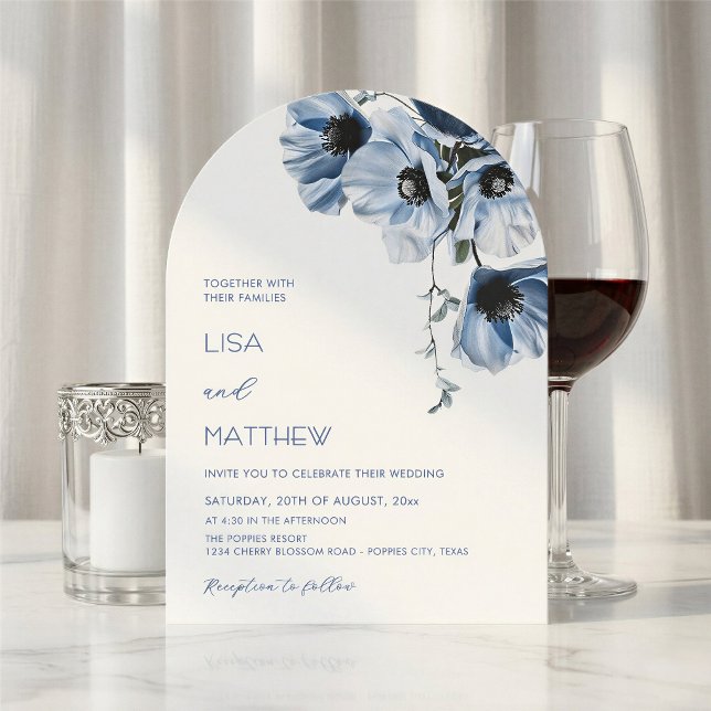 Invitation Fleurs Bleues Mariage Blanc Casual (Créateur téléchargé)