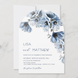 Invitation Fleurs Bleues Mariage Casual Blanc