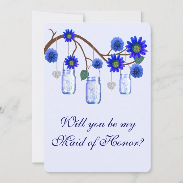 Invitation Fleurs Bleues Mason Jars Maid Of Honor Card (Devant)